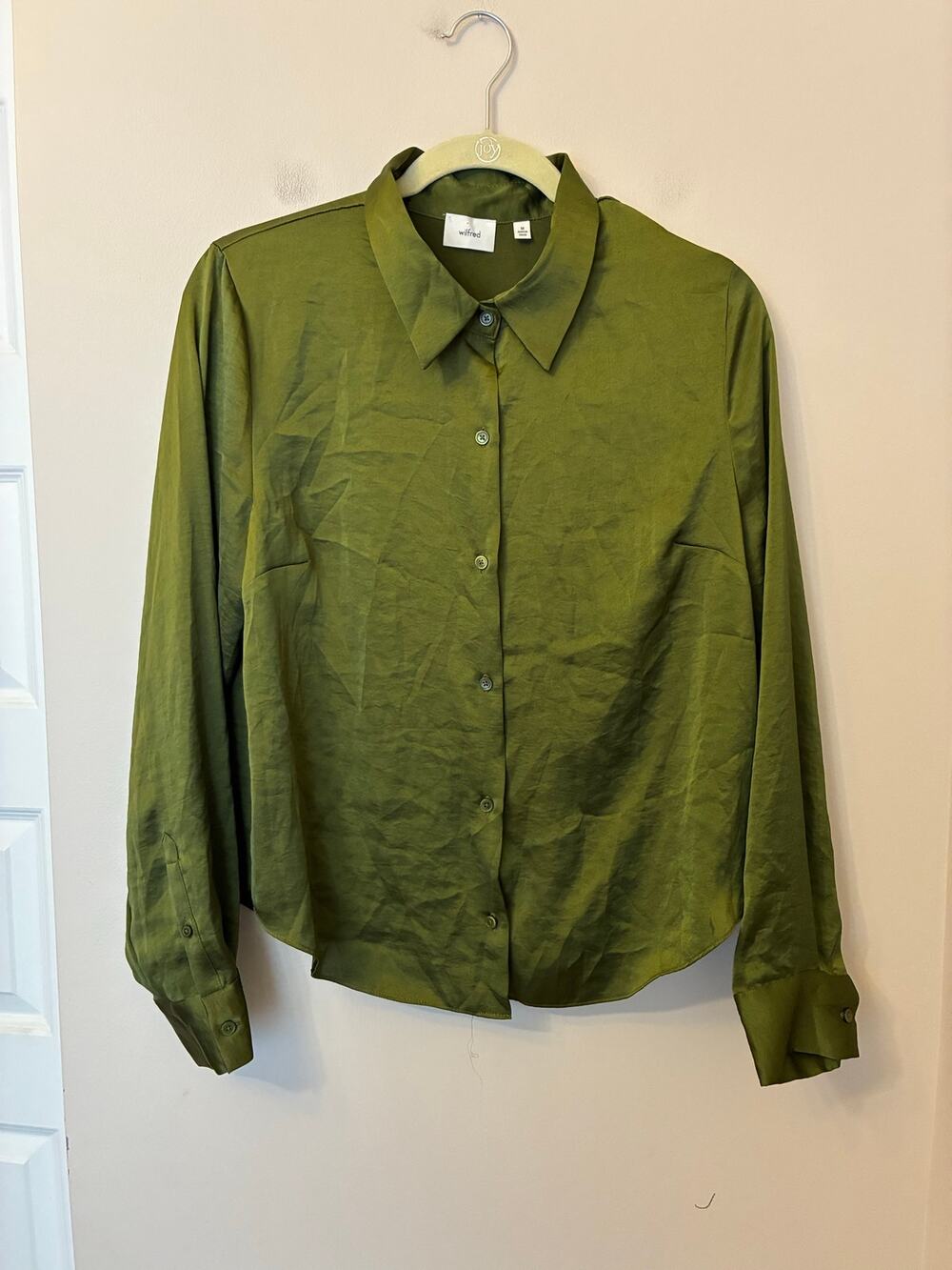 Wilfred Artizia Rizzo Satin Shirt Green Long Sleeve Button Up Blouse Medium